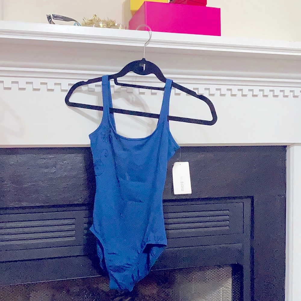 Youth leotard. Blue with embroidery. Size: P.